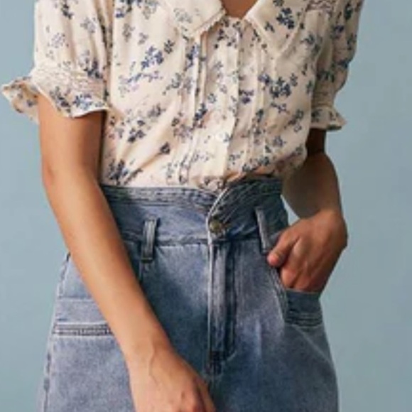 Rihoas Women’s Feminine Vintage Looking Collared Lace Short Sleeve Top New M - Picture 5 of 14